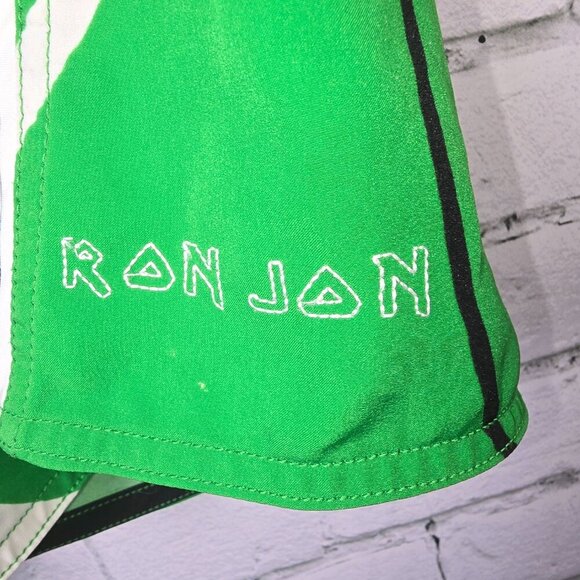 MENS RON JON SWIM SHORTS  BERMUDA LENGTH GREEN BLACK AND WHITE SIZE 30 - Picture 5 of 5